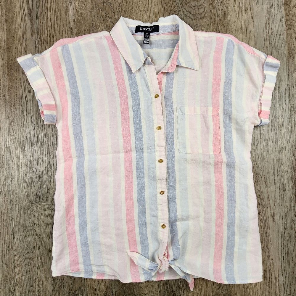 EllenTracy 100% Linen Button Down Shirt Size M
